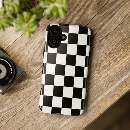 Black & White Checkerboard Phone Case – Classic Aesthetic Tough Protective Case
