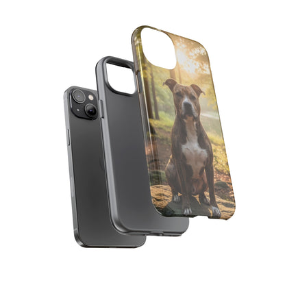 Pitbull Portrait Phone Case | Dog Lover Tough Case, Sunset Forest