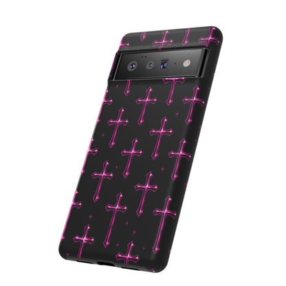 Neon Pink Cross Pattern Phone Case | Tough Protective Case for Iphone, Samsung Galaxy and Pixel