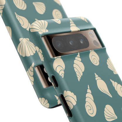 Seashell Pattern Phone Case | Teal Coastal Shells Tough Case for Iphone, Samsung Galaxy and Pixel