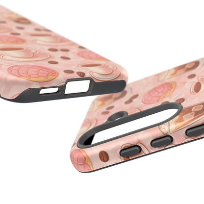 Cute Coffee & Pink Concha Phone Case – Coffee Lover Aesthetic Latte Pattern Tough Case