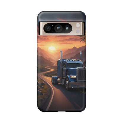 Semi Truck Sunset Phone Case | Trucker Gift | Diesel Truck Highway Road iPhone & Samsung Tough Protective Case