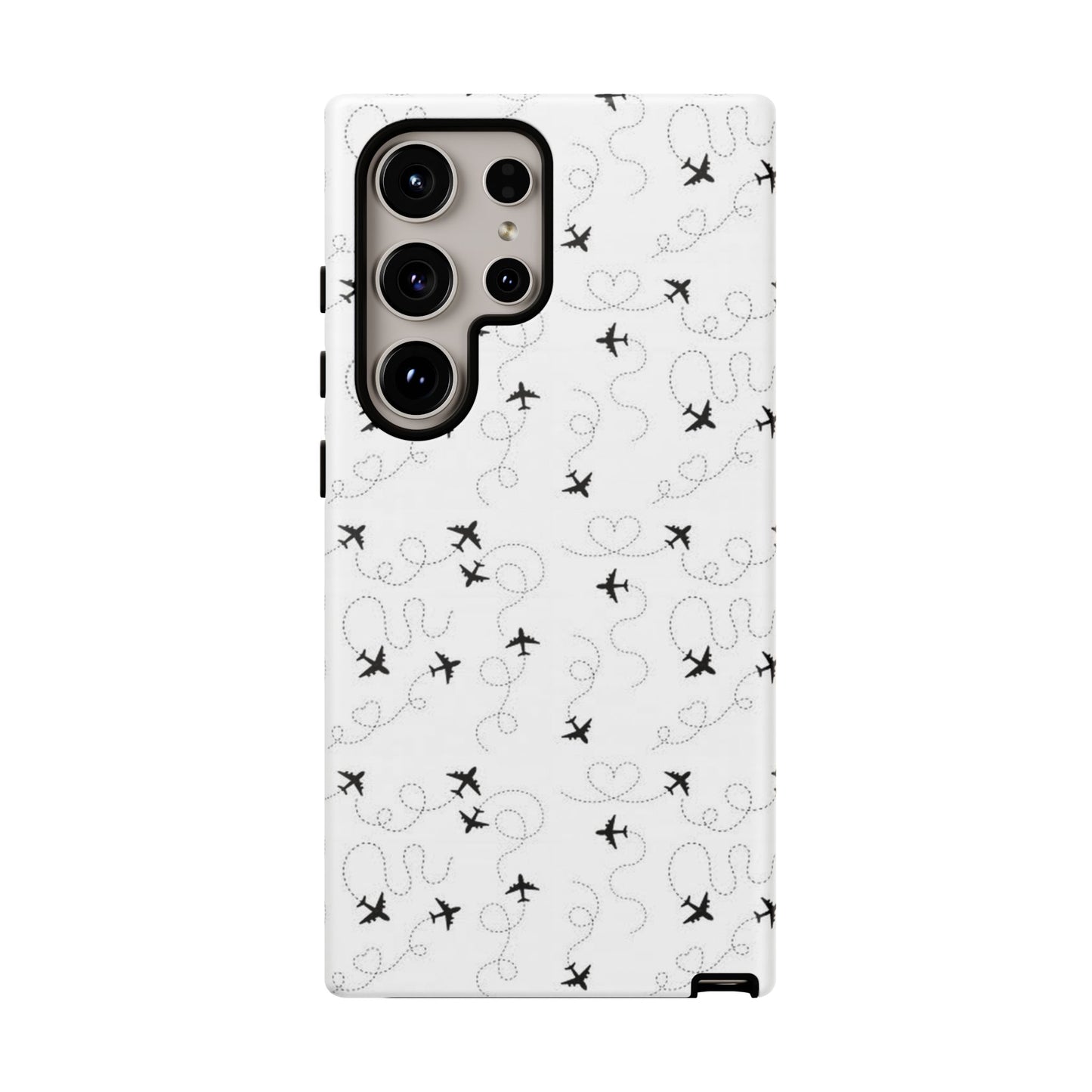 Minimal Paper Airplane Pattern Phone Case – Black White Aesthetic Tough Cover