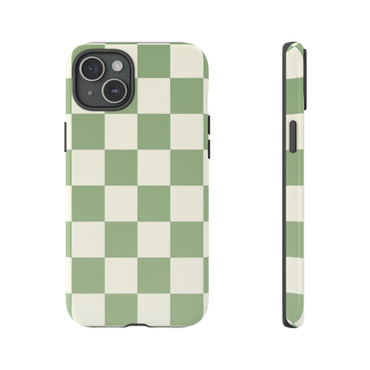 Sage Green Checkerboard Phone Case | Minimal Aesthetic Checkered iPhone & Samsung Tough Case