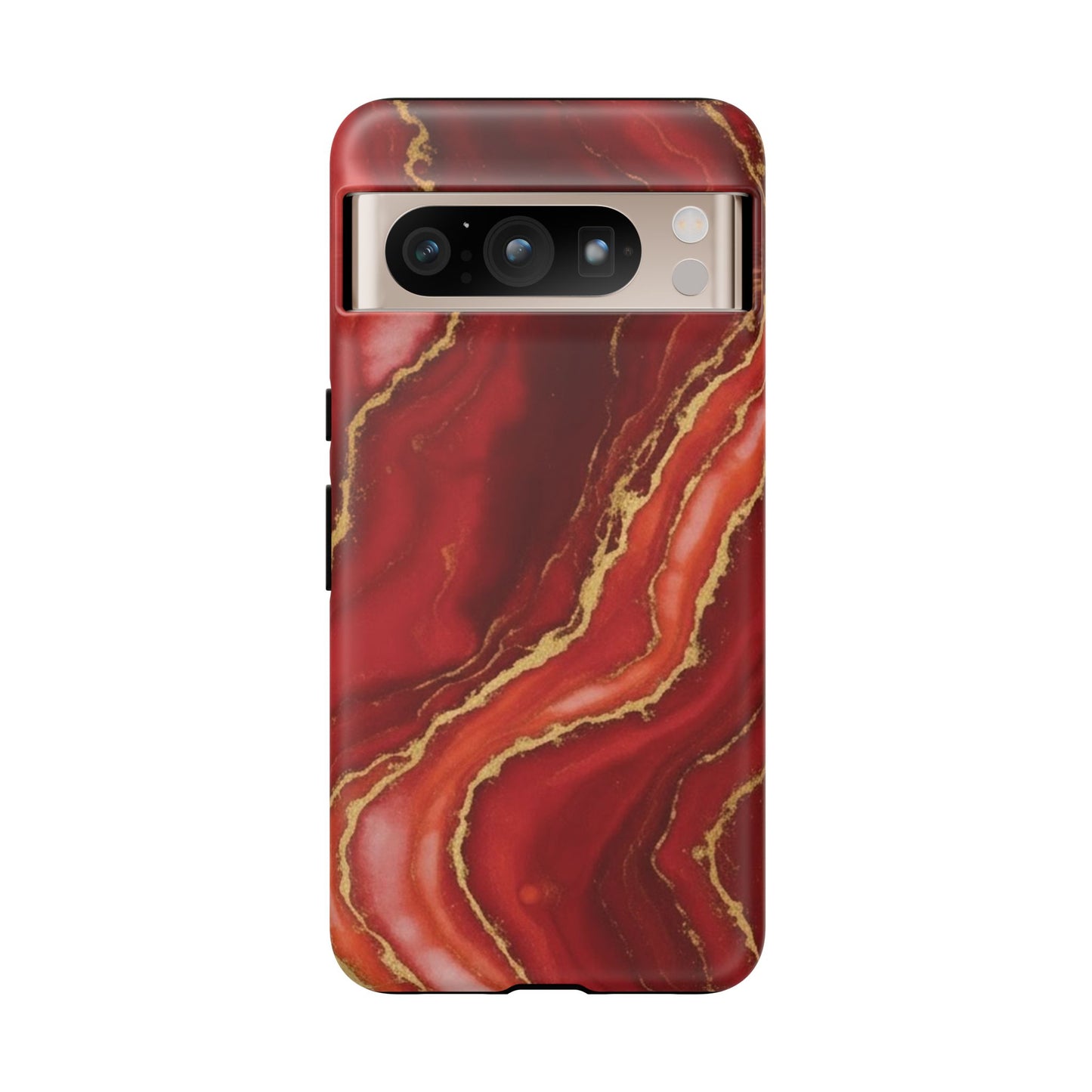 Red Agate Marble Phone Case – Gold Vein Luxury Stone Tough Case (iPhone, Samsung, Pixel)