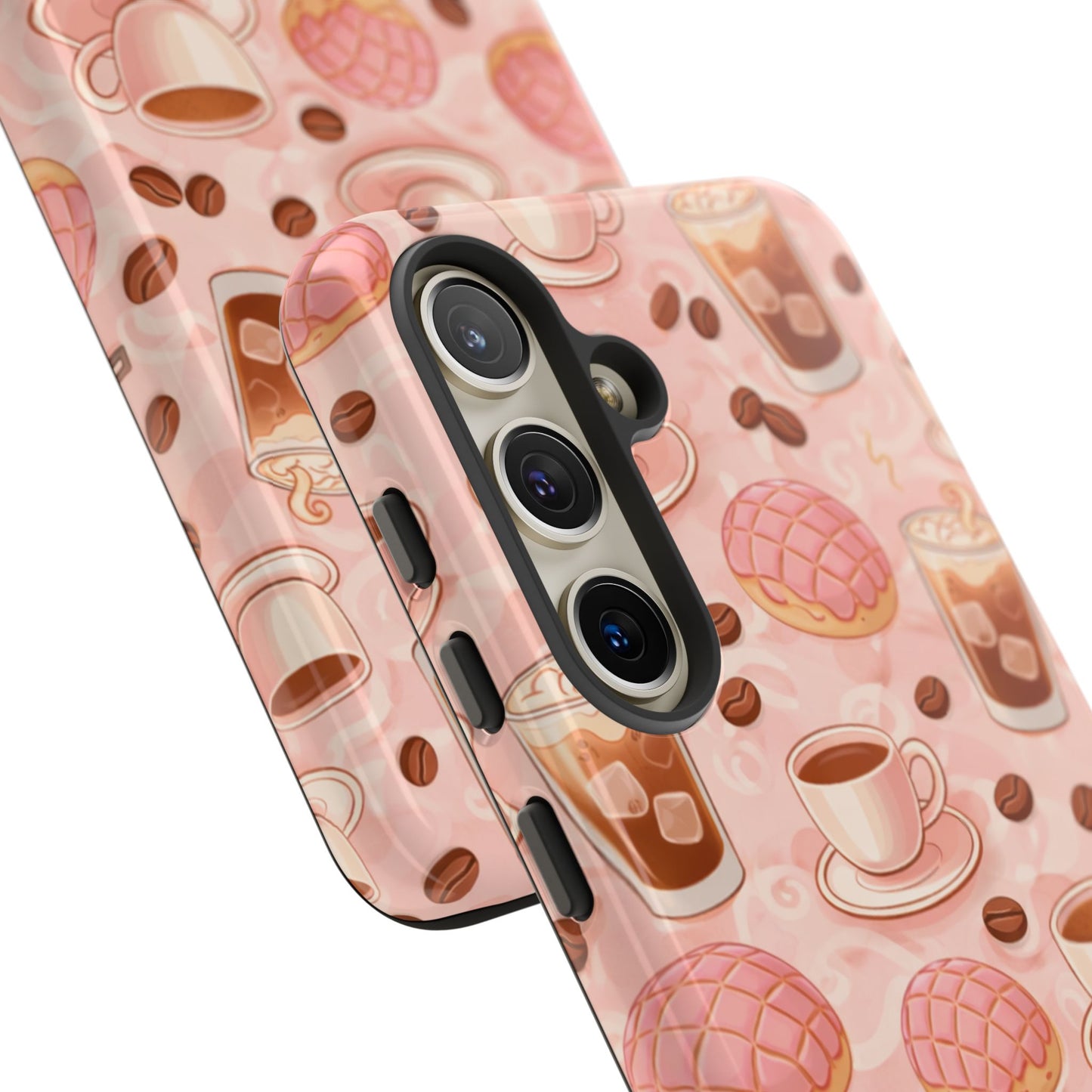 Cute Coffee & Pink Concha Phone Case – Coffee Lover Aesthetic Latte Pattern Tough Case
