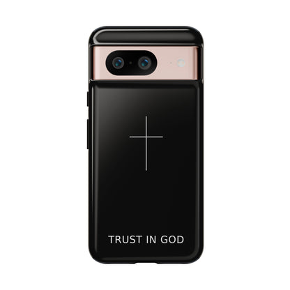Trust in God Phone Case Minimal Cross Christian Black Tough Cover