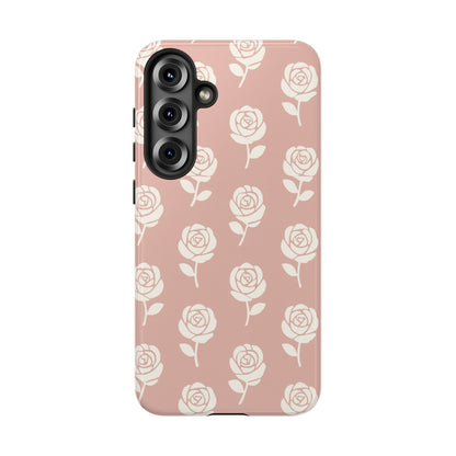 White Rose Pattern Tough Phone Case | Elegant Floral Aesthetic Case for Iphone, Samsung Galaxy and Pixel