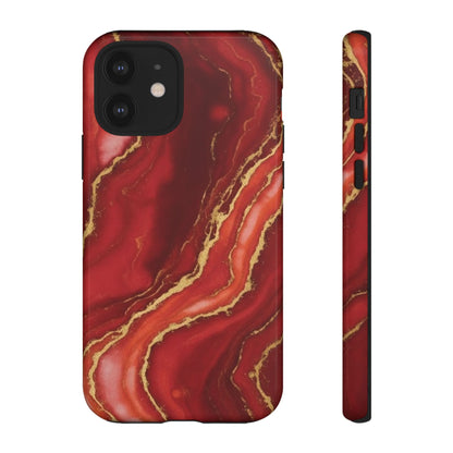 Red Agate Marble Phone Case with Gold Veins – Luxury Tough iPhone & Samsung Case