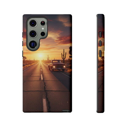 Route 66 Sunset Desert Highway Phone Case – Road Trip Travel Aesthetic Tough Case