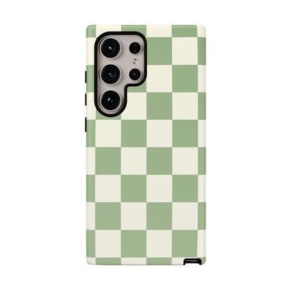 Sage Green Checkerboard Phone Case | Minimal Aesthetic Tough Case