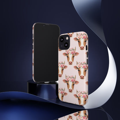 Floral Cow Phone Case – Cute Pink Cow Print Tough Protective Case for Iphone, Samsung Galaxy and Pixel