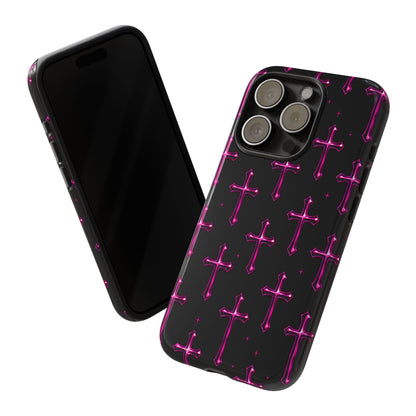 Neon Pink Cross Pattern Phone Case | Tough Protective Case for Iphone, Samsung Galaxy and Pixel