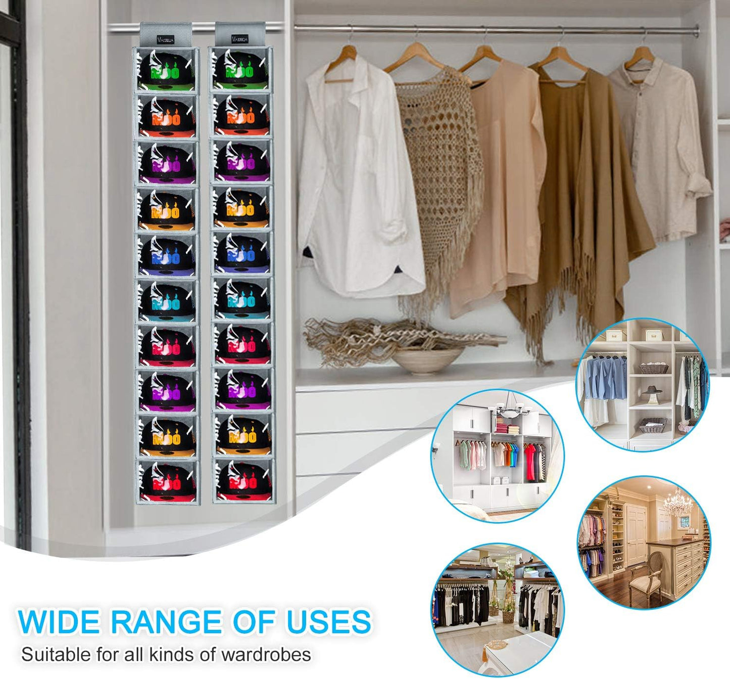 Hat Rack - 10 Shelf Upgraded Version Hat Organizer for Closet with Dust Shield & Side Mesh Storage Pockets - Hat Holder & Hat Racks for Baseball Caps
