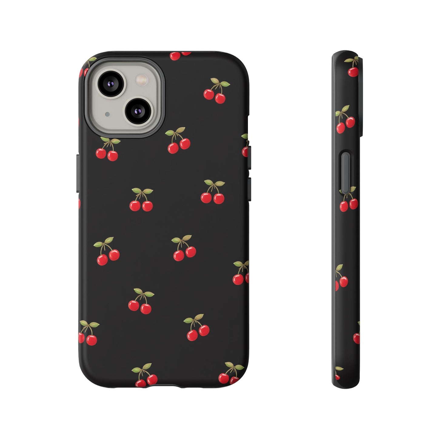 Cherry Pattern Phone Case — Slim Black Protective iPhone Case with Red Cherries for Iphone, Samsung Galaxy and Pixel