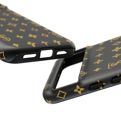 Gold Monogram Pattern Tough Phone Case | Black & Gold Luxury Design for Iphone, Samsung Galaxy and Pixel