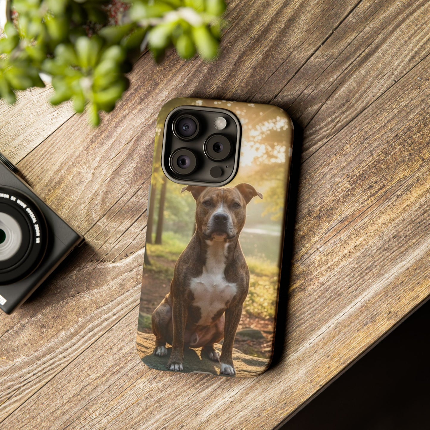 Pitbull Portrait Phone Case | Dog Lover Tough Case, Sunset Forest