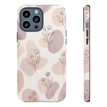Blush Floral Phone Case Neutral Botanical Watercolor Tough Cover
