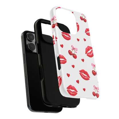 Red Lips & Cherry Phone Case – Y2K Retro Aesthetic Tough Cover