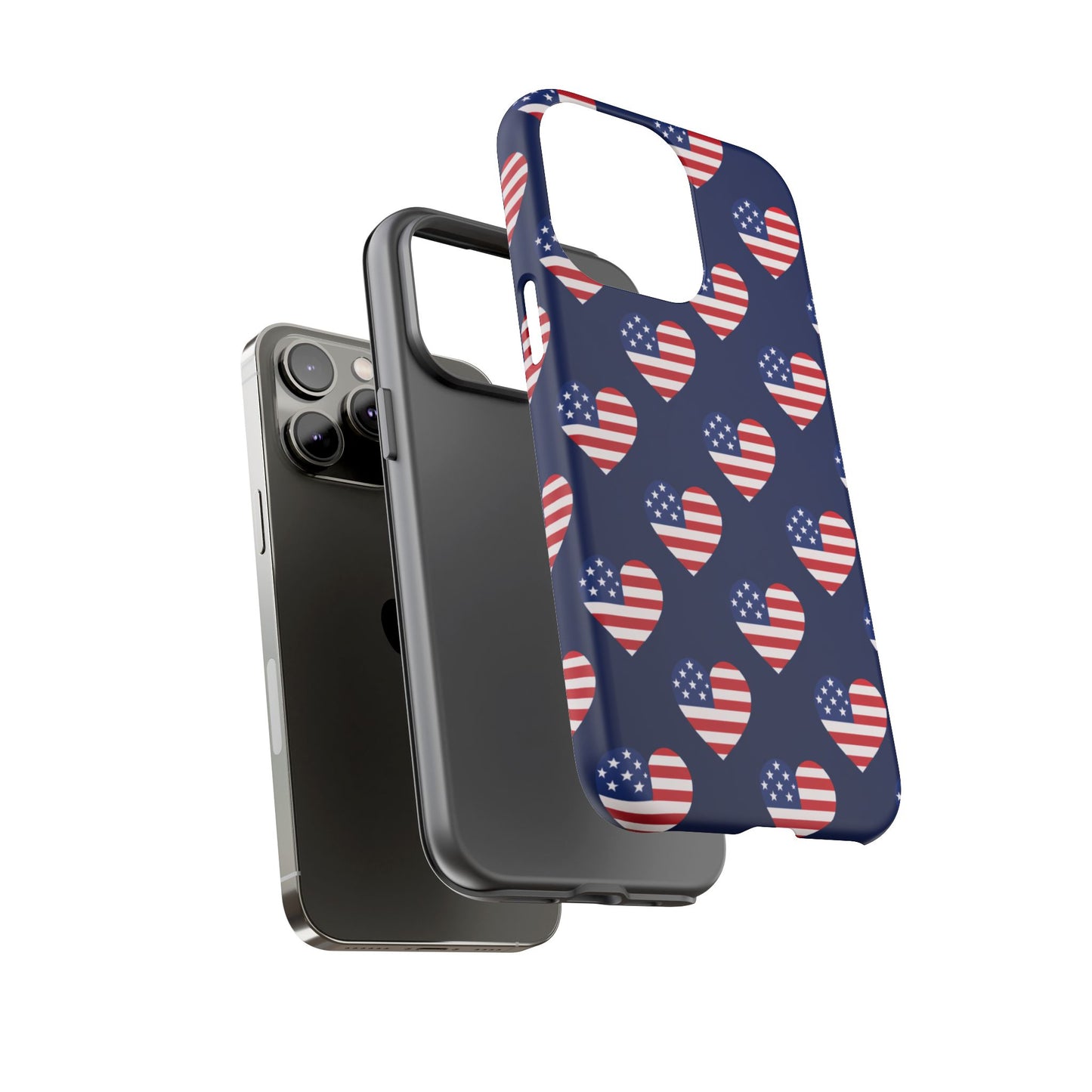 Patriotic American Flag Heart Phone Case – Tough Shockproof, USA Stars & Stripes for Iphone, Samsung Galaxy and Pixel