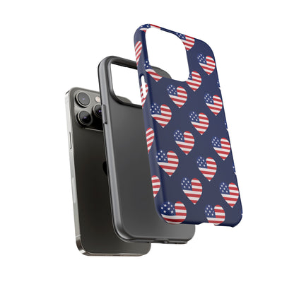 Patriotic American Flag Heart Phone Case – Tough Shockproof, USA Stars & Stripes for Iphone, Samsung Galaxy and Pixel
