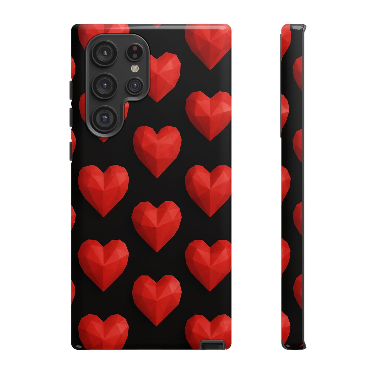 Red Heart Phone Case – Geometric Heart Pattern Tough Case (Black)