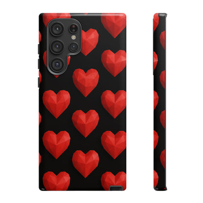 Red Heart Phone Case – Geometric Heart Pattern Tough Case (Black)