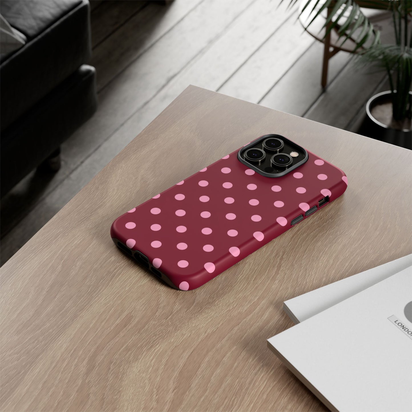 Pink Polka Dot Phone Case – Cute Aesthetic Tough Protective Phone Cover for Iphone, Samsung Galaxy and Pixel