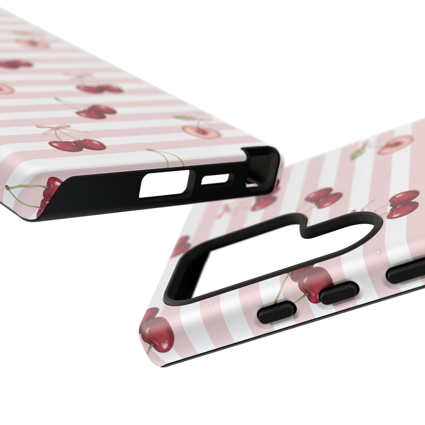 Pink Cherry Stripe Phone Case | Cute Coquette Aesthetic Protective Tough Case