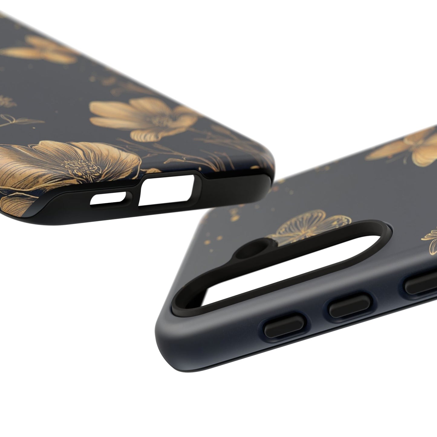 Gold Floral Butterfly Phone Case, Dark Aesthetic Botanical, Elegant Black Luxury iPhone Samsung Cover