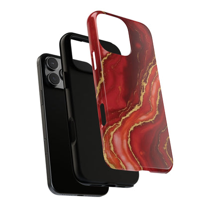 Red Agate Marble Phone Case – Gold Vein Luxury Stone Tough Case (iPhone, Samsung, Pixel)
