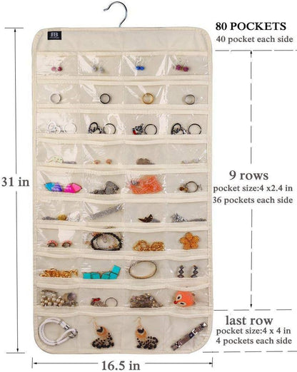 Hanging Jewelry Organizer,Accessories Organizer,80 Pocket Organizer for Holding Jewelries（Beige）