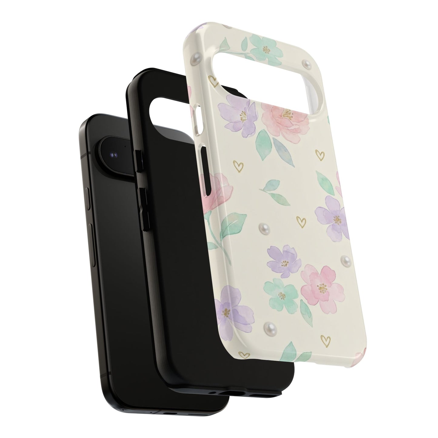 Pastel Floral Phone Case – Coquette Watercolor Flower Hearts Tough Case (iPhone, Samsung, Pixel)