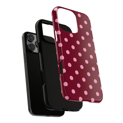 Pink Polka Dot Phone Case – Cute Aesthetic Tough Protective Phone Cover for Iphone, Samsung Galaxy and Pixel
