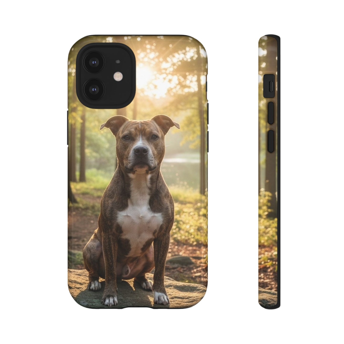 Pitbull Portrait Phone Case | Dog Lover Tough Case, Sunset Forest