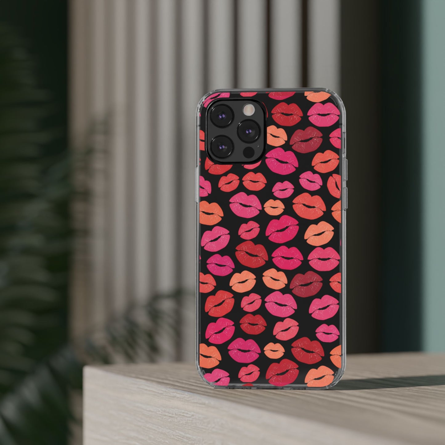 Kiss Print Clear Phone Case | Red Lip Pattern Impact-Resistant Case
