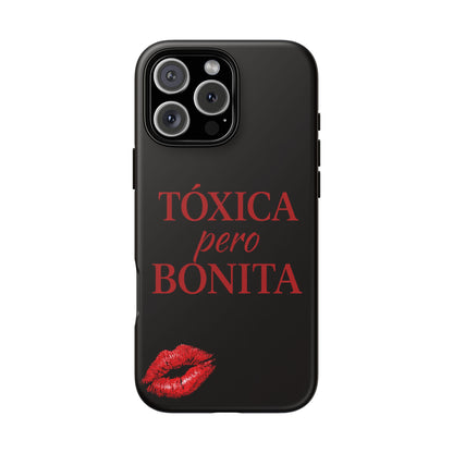 Toxica Pero Bonita Phone Case, Latina Quote Case, Red Lips Aesthetic, Spanish Saying Case, Trendy Tough Cover