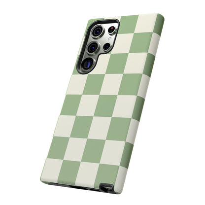 Sage Green Checkerboard Phone Case | Minimal Aesthetic Checkered iPhone & Samsung Tough Case