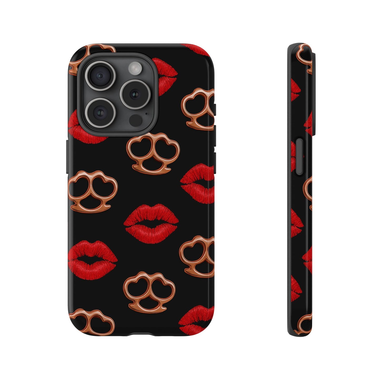 Red Lipstick & Knuckle Duster Phone Case | Bold Kiss Print Tough Protective Cover for Iphone, Samsung Galaxy and Pixel