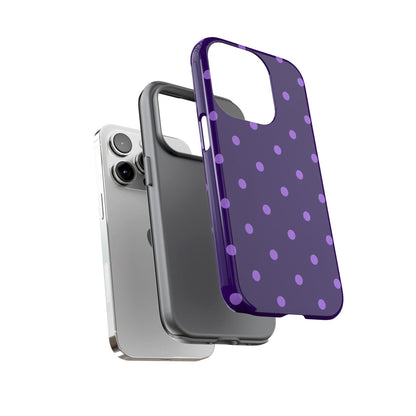 Purple Polka Dot Tough Phone Case – Cute Stylish Durable Protective Cover for Iphone, Samsung Galaxy and Pixel