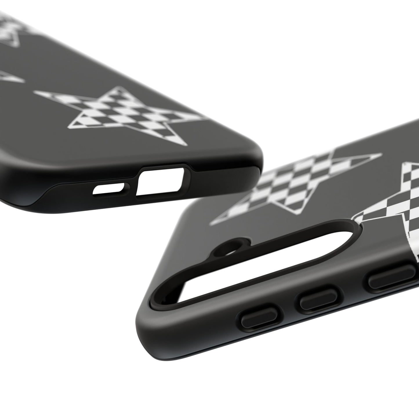 Checkered Star Tough Phone Case – Black Retro Graphic Protective Cover for Iphone, Samsung Galaxy and Pixel