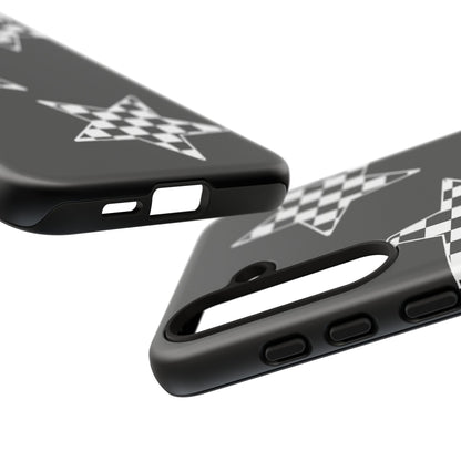 Checkered Star Tough Phone Case – Black Retro Graphic Protective Cover for Iphone, Samsung Galaxy and Pixel