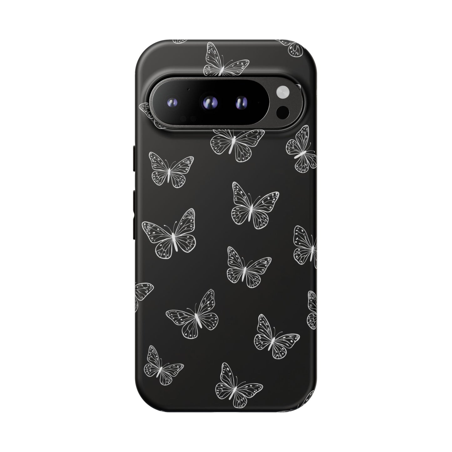 White Butterfly Pattern Phone Case – Dark Aesthetic Monochrome Tough Cover