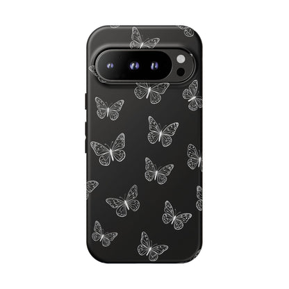 White Butterfly Pattern Phone Case – Dark Aesthetic Monochrome Tough Cover