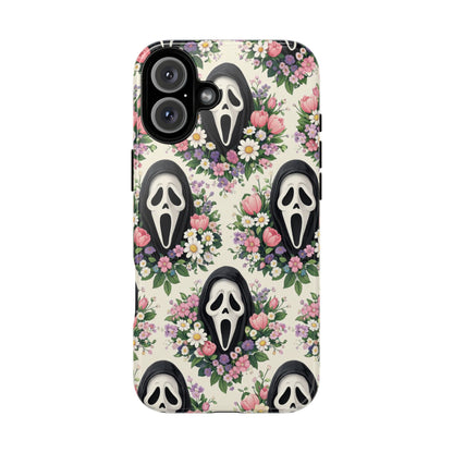 Floral Ghost Face Aesthetic Phone Case – Cute Spooky Tough Cover