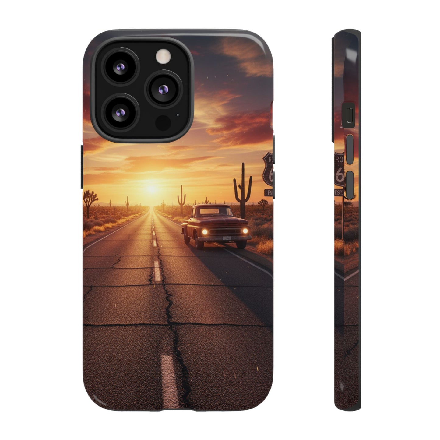 Route 66 Sunset Desert Highway Phone Case – Road Trip Travel Aesthetic Tough Case