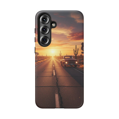 Route 66 Sunset Desert Highway Phone Case – Road Trip Travel Aesthetic Tough Case