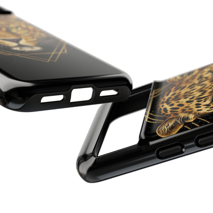 Leopard Head Geometric Phone Case – Black & Gold Luxe Tough Case