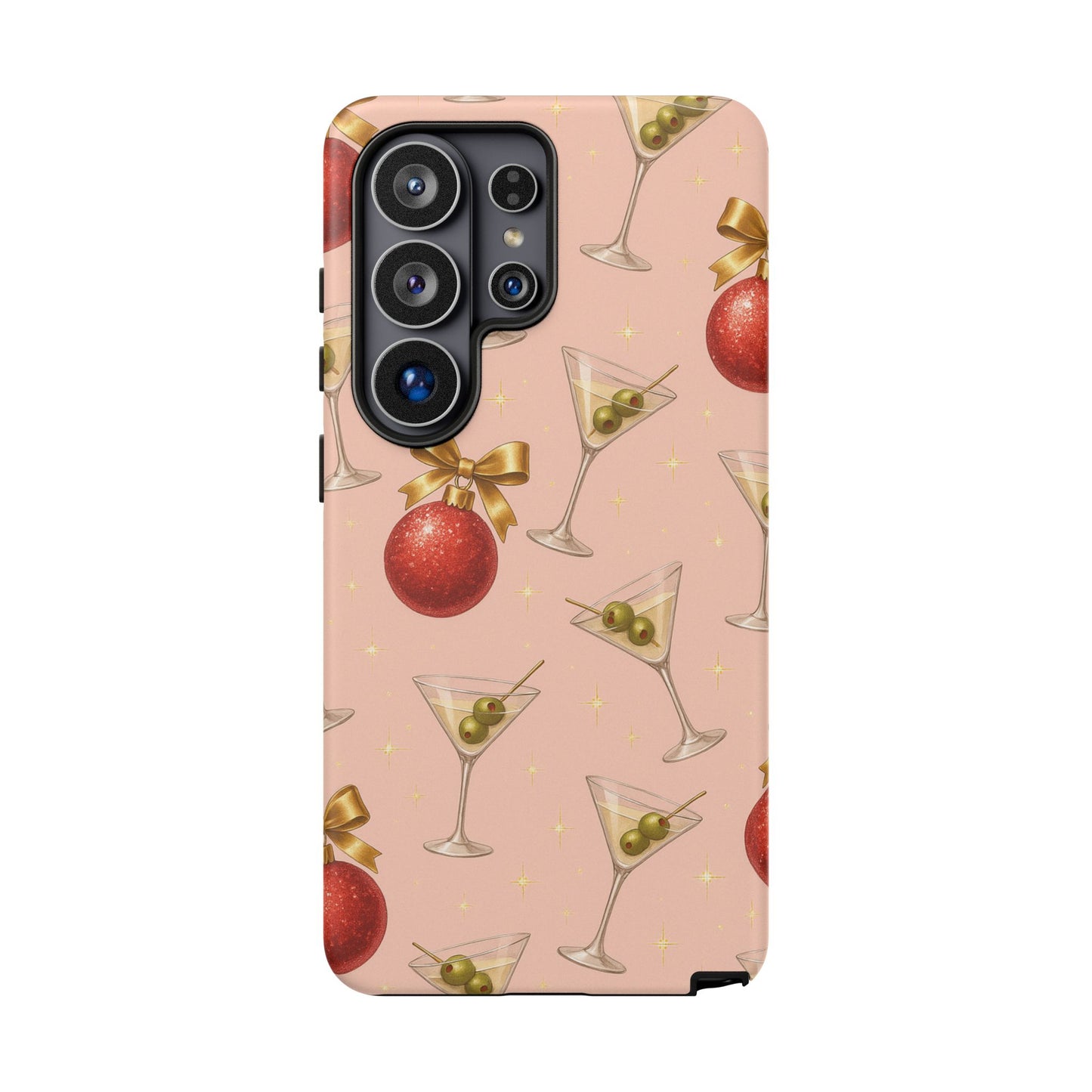 Cocktail Ornament Phone Case – Pink Martini & Cherry Pattern | Glossy or Matte for Iphone, Samsung Galaxy and Pixel