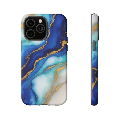 Blue & Gold Marble Phone Case – Luxury Resin Art Tough Case (iPhone, Samsung, Pixel)